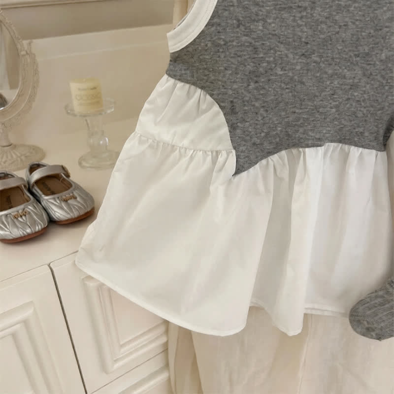 Toddler Girl Grey Knit Bodice Bow Dress or Lace Socks - image 3