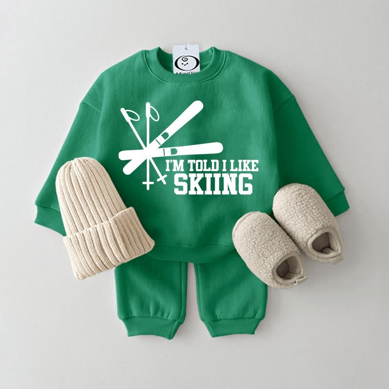 I'M TOLD I LIKE SKIING Baby Sweatsuit 2-piece Set - Green - 2-3T - image 5