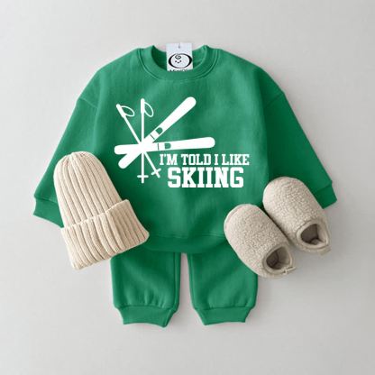 I'M TOLD I LIKE SKIING Baby Sweatsuit 2-piece Set - Green - 2-3T - image 5