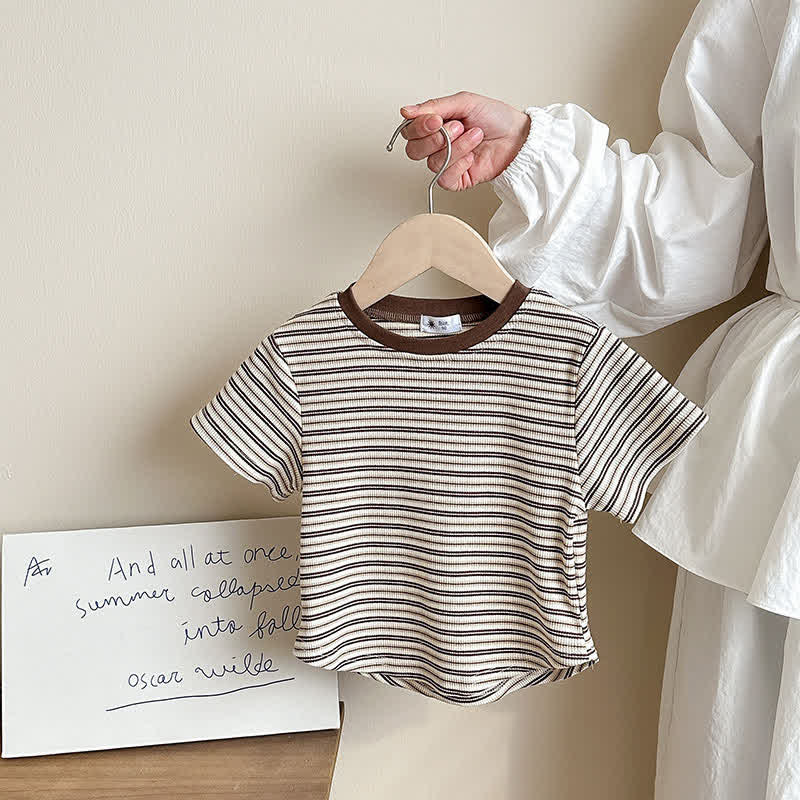 Kids Contrast Color Striped Base Layer T-Shirt - Coffee - 10Y - image 18
