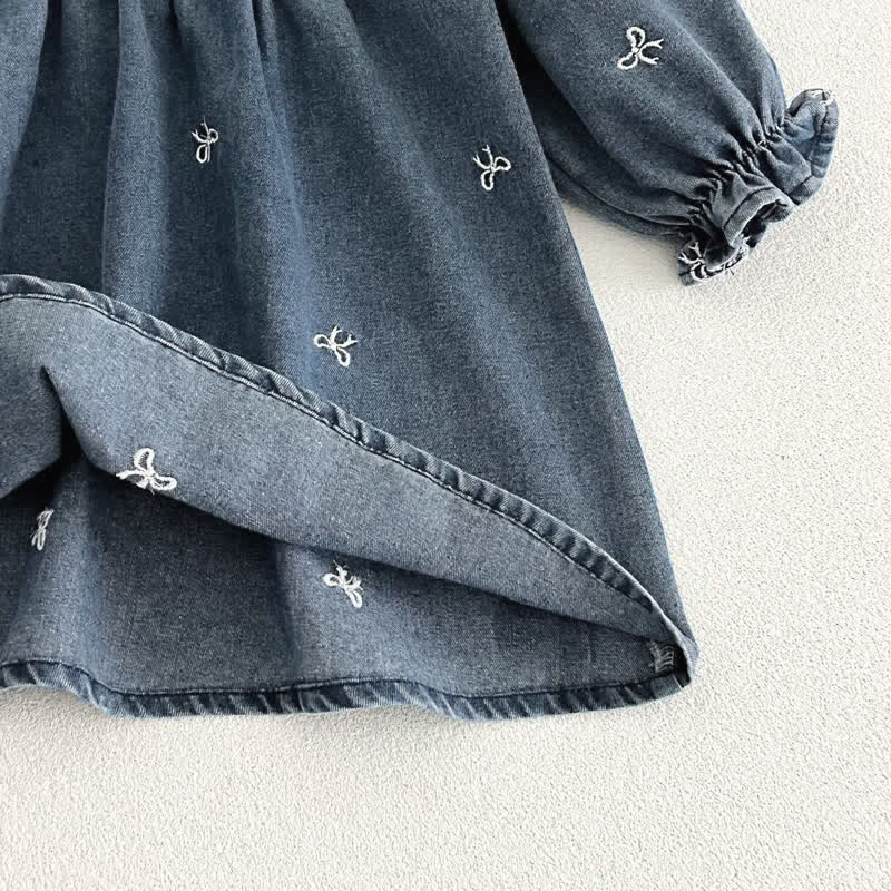 Girls Bow Embroidered Denim Dress - image 11
