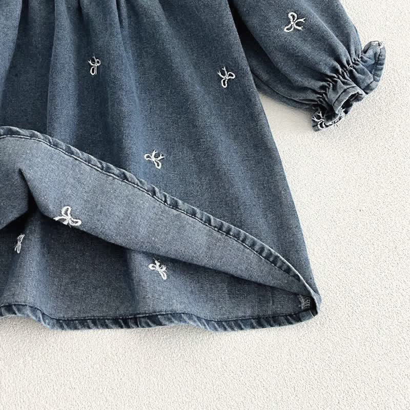 Girls Bow Embroidered Denim Dress - image 11