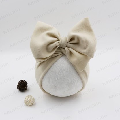 Baby Newborn Bow Solid Color Protector Hat - Beige - image 6