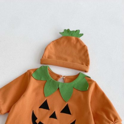 Baby Pumpkin Leaf Collar Halloween Romper and Hat - image 5