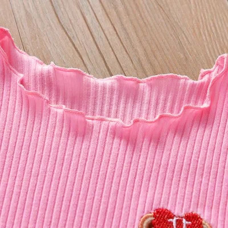 Toddler Baby Girl Ribbed Animal Embroidered Ruffle Trim T-Shirt - image 11
