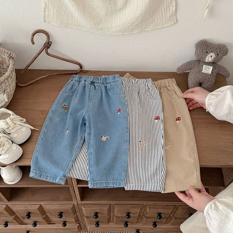 Baby Toddler Boy Squirrel Mushroom Denim Pants - image 2
