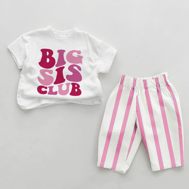 BIG SIS CLUB Baby Girl Slogan Pink Vertical Striped 2-piece Set - White&Pink - 2-3T - image 1