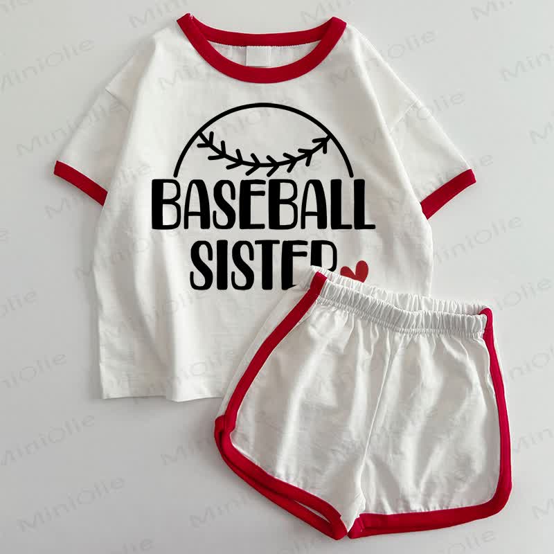 BASEBALL SISTER Baby Print T-shirt and Shorts 2-Piece Set - White&Red - 3-5T - image 1