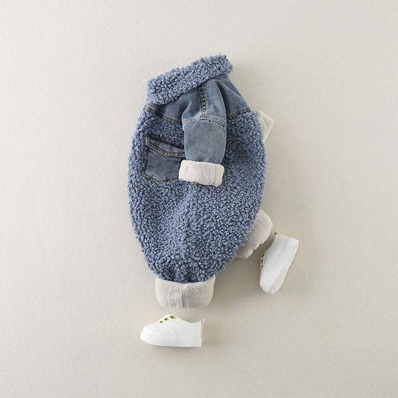 Baby Denim Blue Warm Fleece Romper - image 4