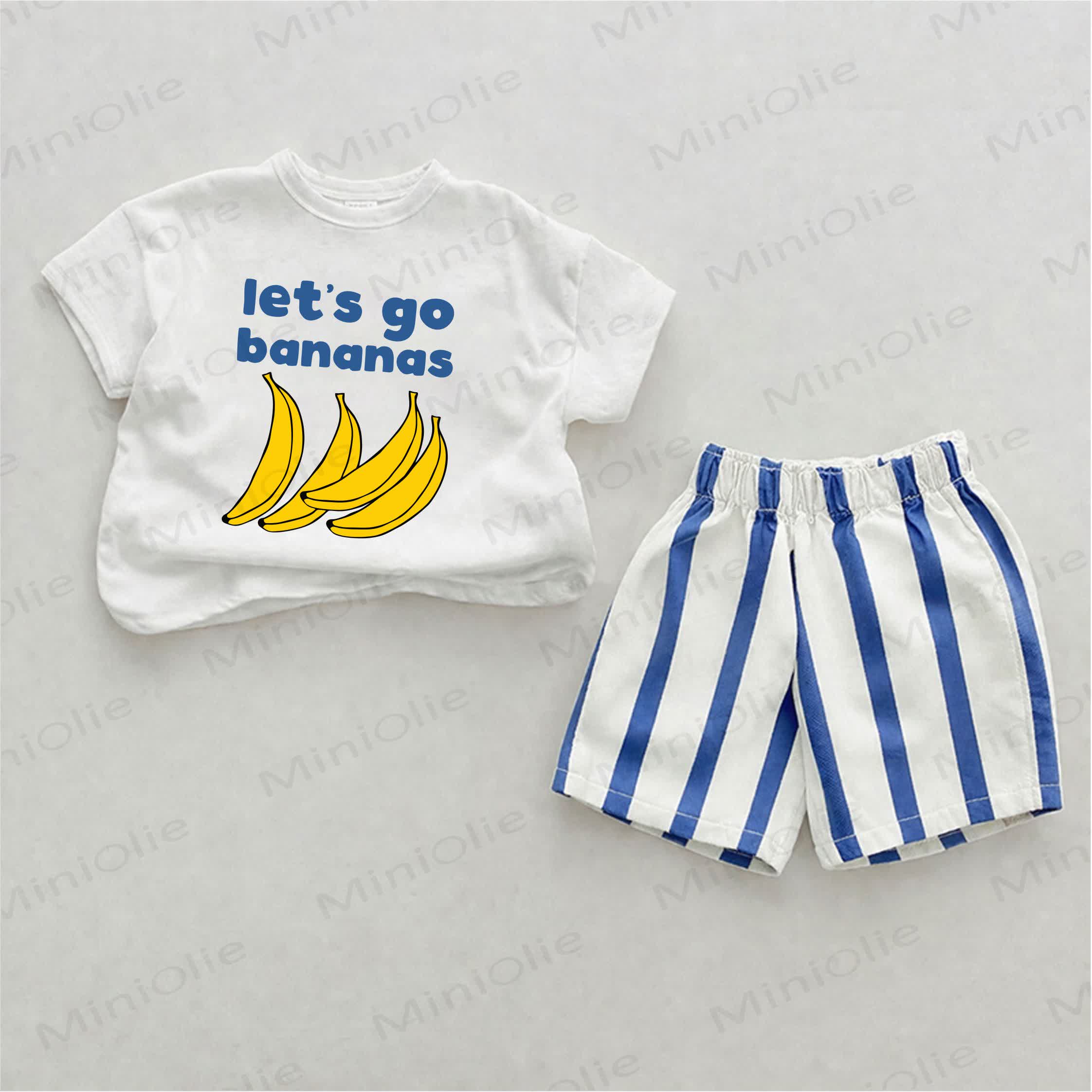 LET'S GO BANANAS Baby Banana Print Blue Vertical Striped 2-piece Shorts Set - White&Blue - 2-3T - image 1