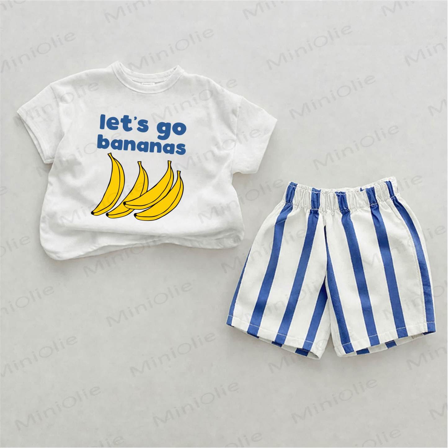LET'S GO BANANAS Baby Banana Print Blue Vertical Striped 2-piece Shorts Set - White&Blue - 2-3T - image 1
