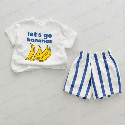 LET'S GO BANANAS Baby Banana Print Blue Vertical Striped 2-piece Shorts Set - White&Blue - 2-3T - image 1