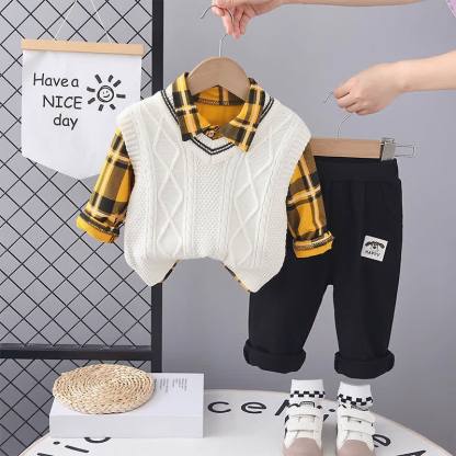 Toddler Boy Vintage Animal/Smiley Face Set - Yellow Plaid 3-piece Set - 4-5T - image 24