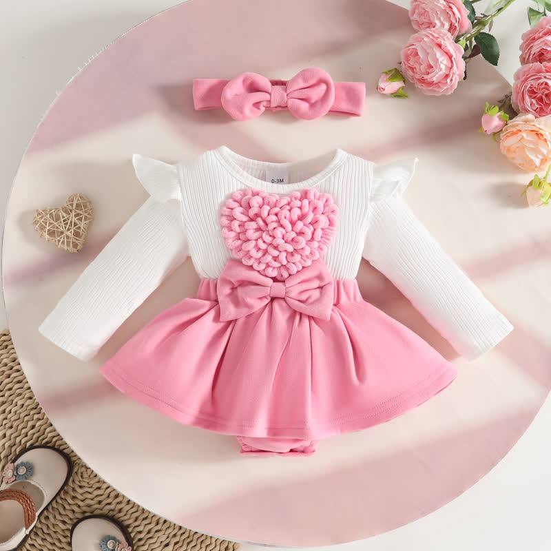 Baby Heart Rib Skirted Bodysuit with Headband - Pink - 12-18M - image 18