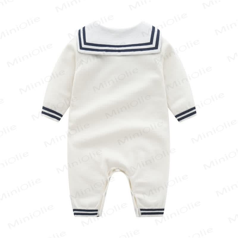 Baby Navy Collar Knitted Romper - image 3