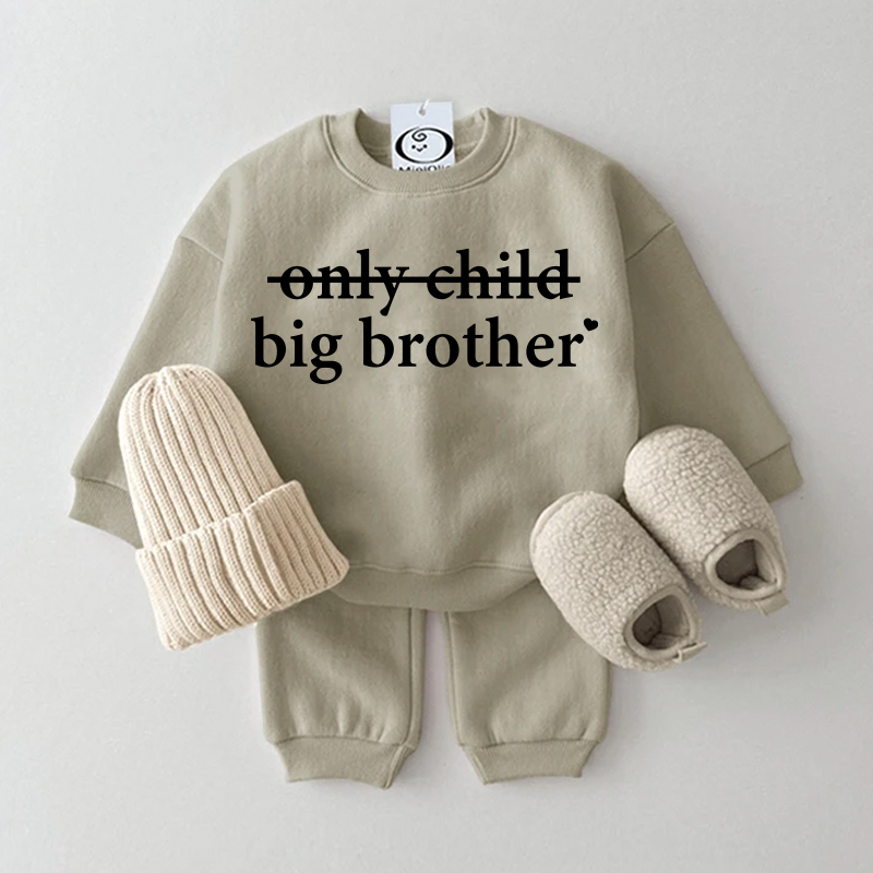 BIG SISTER/BIG BROTHER Baby Slogan 2-piece Set - Grey Green - 2-3T - image 2