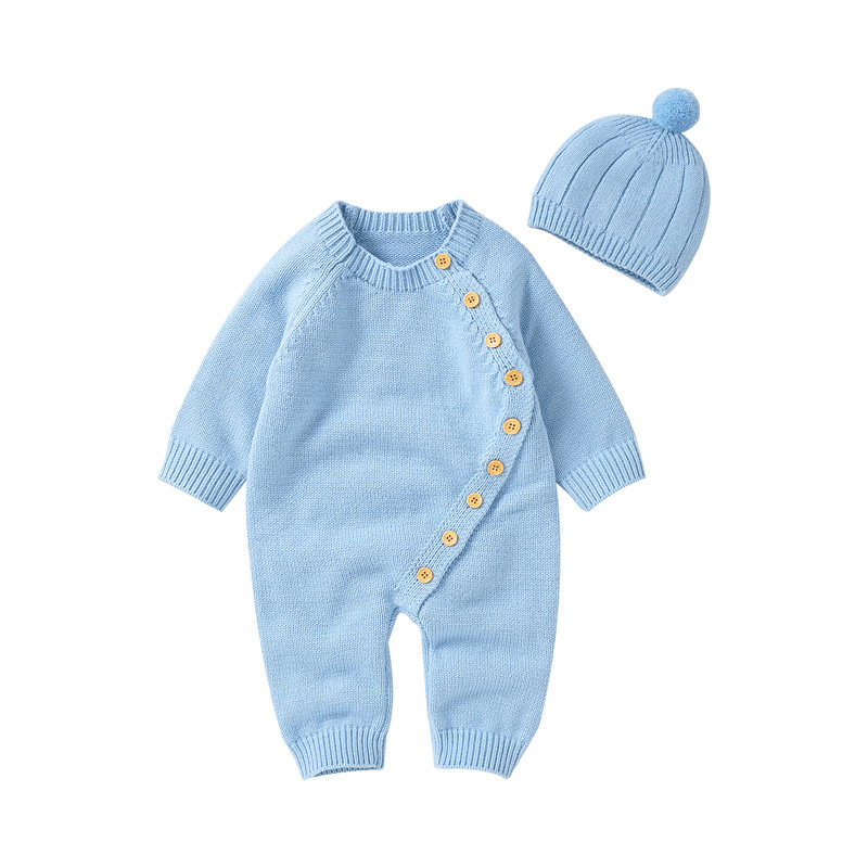 Baby Solid Color Knit Romper with Hat - image 16