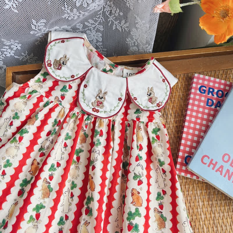 Toddler Red Embroidered Bunny Strawberry Dress - image 11