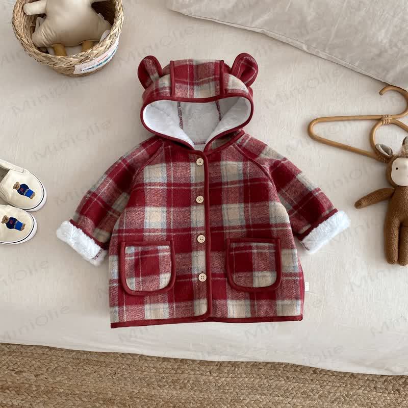 Baby Toddle Girls Checkered Hoodie Fleece Outerwear - Red - 5-7T - image 4