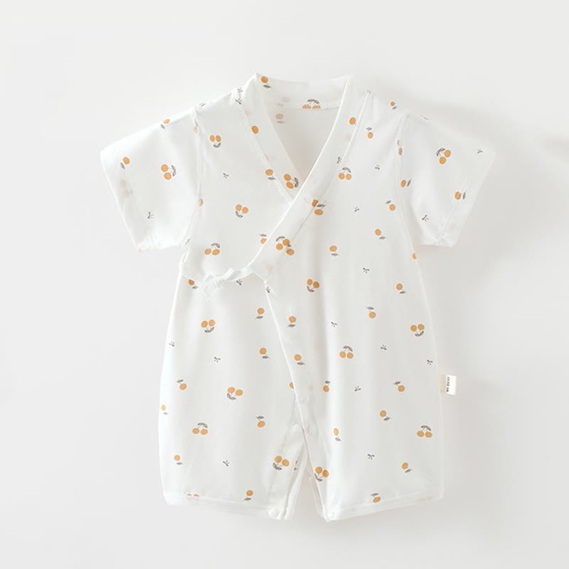 Baby White Print Short Sleeve Pajamas Romper - Beige Cherry - 18-24M - image 5