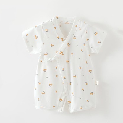 Baby White Print Short Sleeve Pajamas Romper - Beige Cherry - 18-24M - image 5