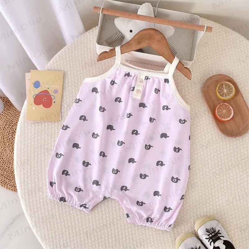 Baby Girls Cotton Dots Sleeveless Romper - Pink Elephant - 18-24M - image 3