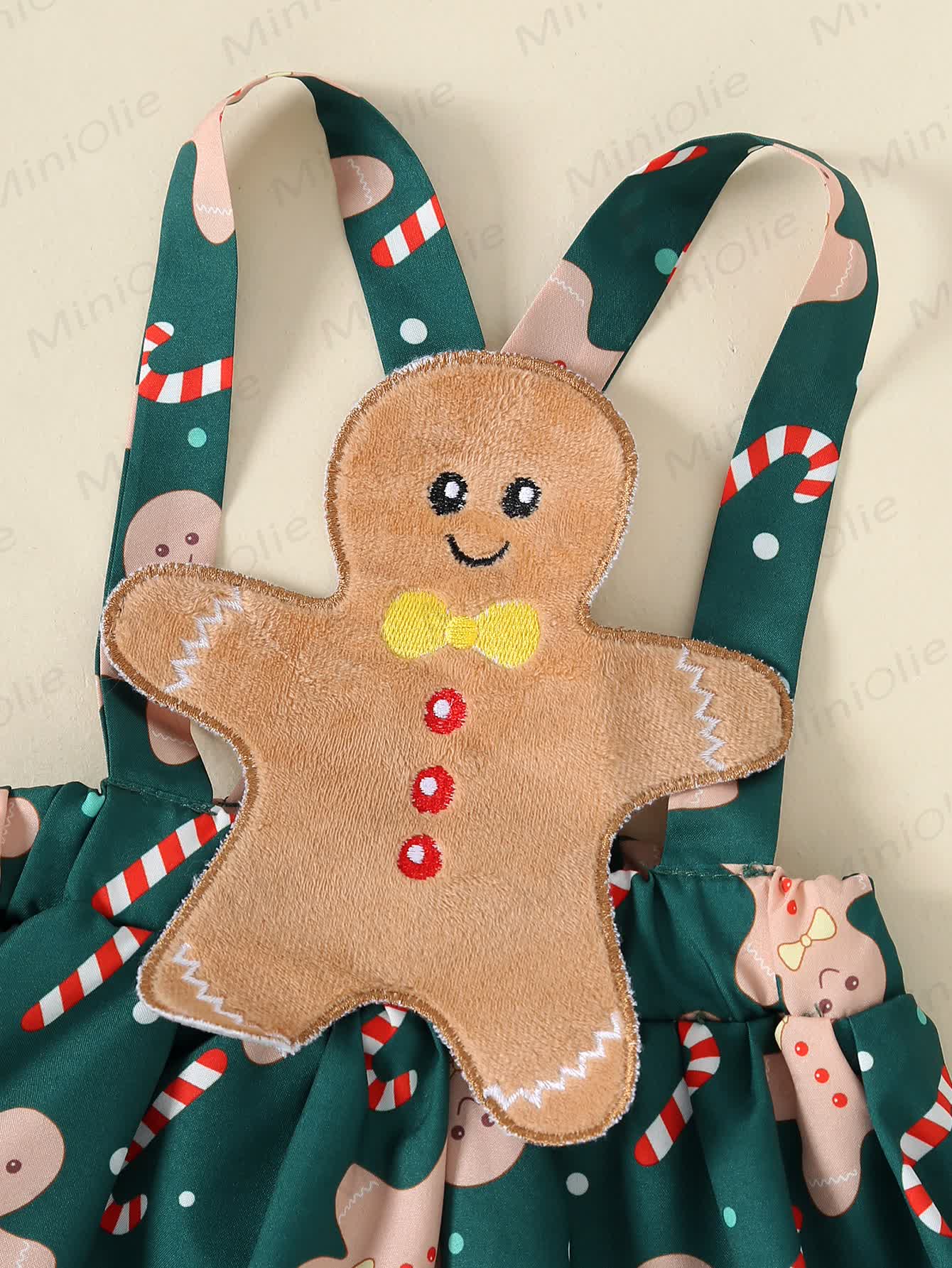 Baby Girl Gingerbread Man Green Dress With A Headband - image 6