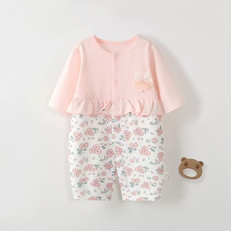 Baby Floral/Rabbit Ruffle Romper - Pink Flower - 12-18M - image 3