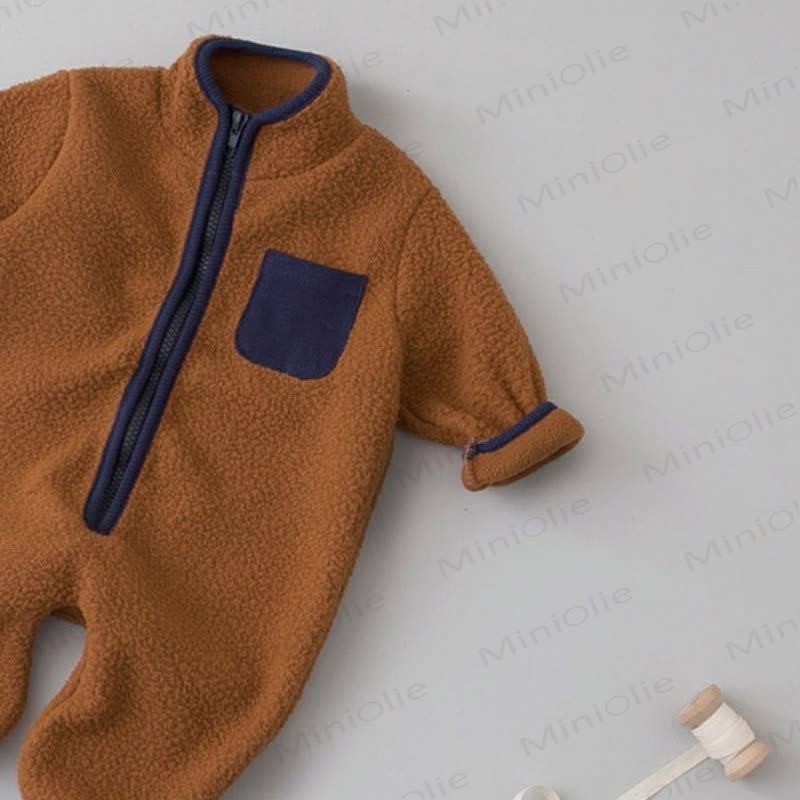 Baby Contrast Color Fleece Romper - image 12