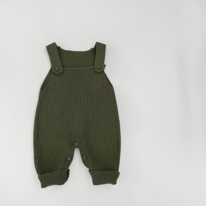 Baby Solid Color Knitted Overalls - Green - 2-3T - image 7