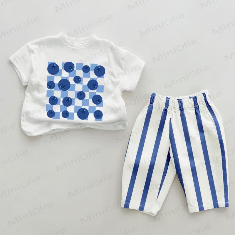Baby Checkerboard Blueberry Blue Vertical Striped 2-piece Set - White&Blue - 2-3T - image 1