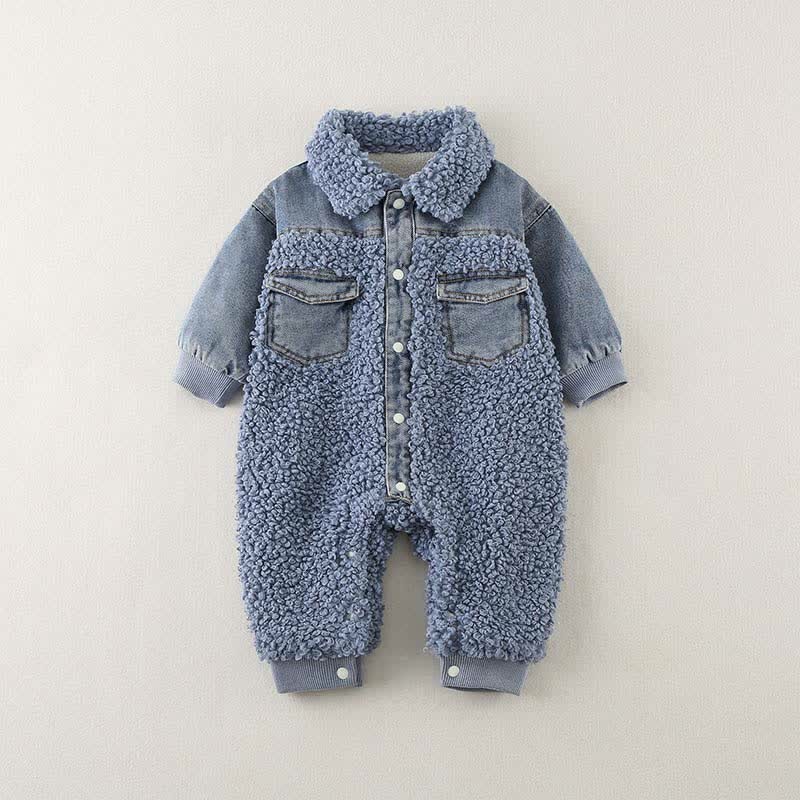 Baby Denim Blue Warm Fleece Romper - Blue - 2-3T - image 1