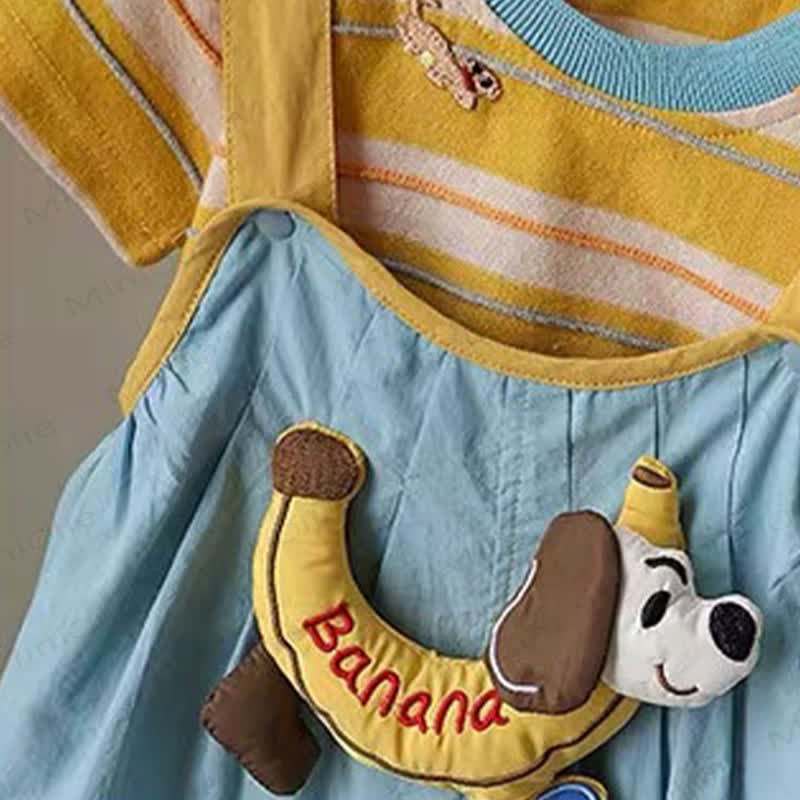 Baby Banana Puppy Collection Overalls and Striped Tee 2-Piece Set - image 8