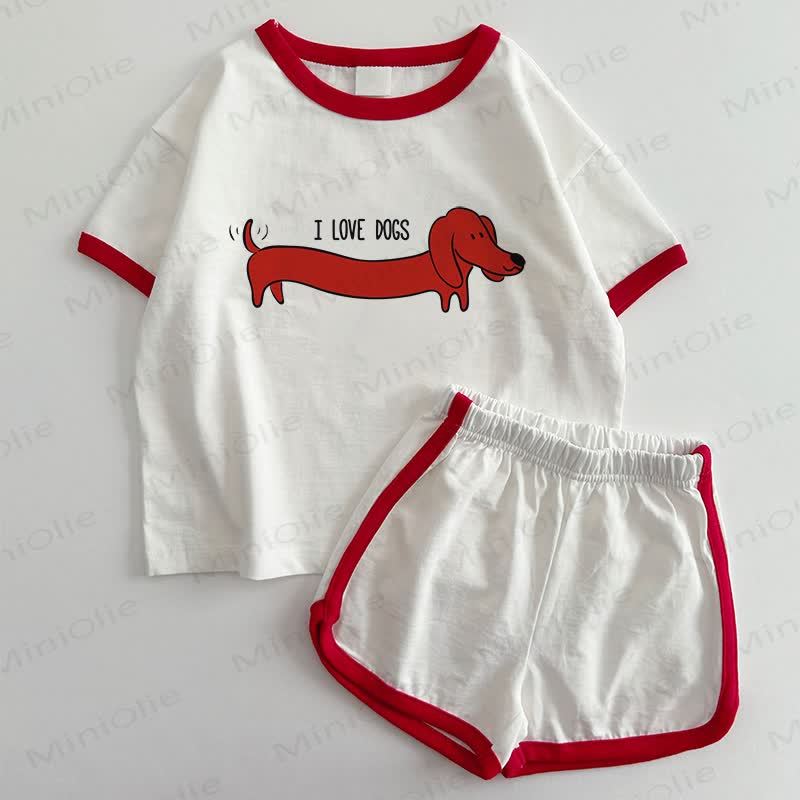 I LOVE DOGS Baby T-shirt and Shorts 2-Piece Set - White&Red - 3-5T - image 1