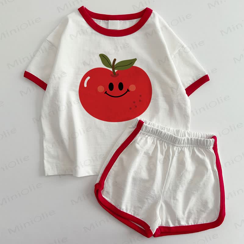 Baby Apple Print T-shirt and Shorts 2-Piece Set - White&Red - 3-5T - image 1