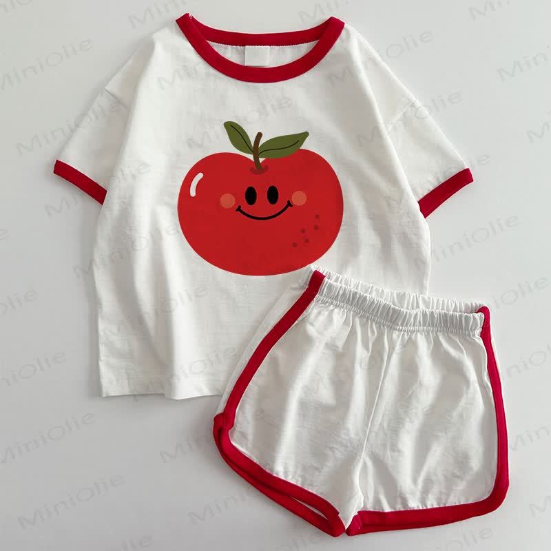 Baby Apple Print T-shirt and Shorts 2-Piece Set - White&Red - 3-5T - image 1