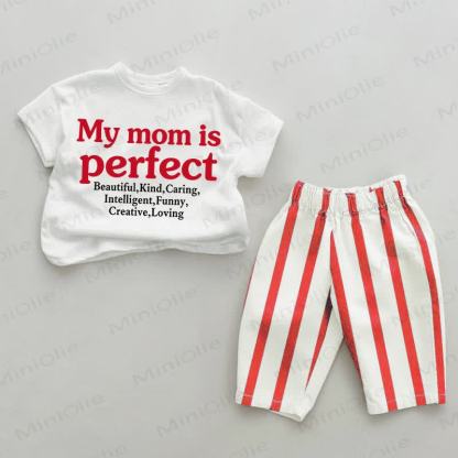 MY MOM IS PERFECT Baby Slogan Red Striped 2-piece Set - White&Red - 2-3T - image 1