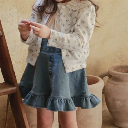 Toddler Girl Denim Ruffle Suspender Skirt - Dark Blue - 8Y - image 4
