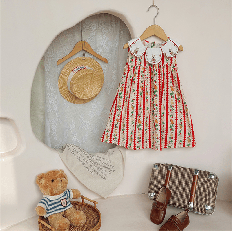 Toddler Red Embroidered Bunny Strawberry Dress - image 9