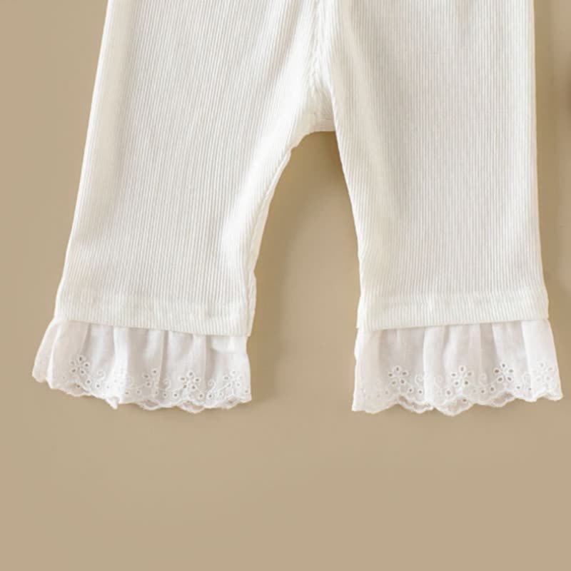 Baby Toddler Girls Beige Ribbed Lace Ruffle Hem Leggings - image 4