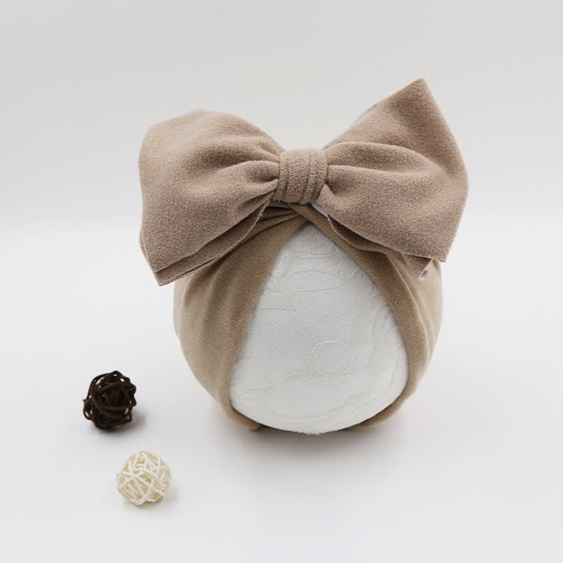 Baby Newborn Bow Solid Color Protector Hat - Khaki - image 4