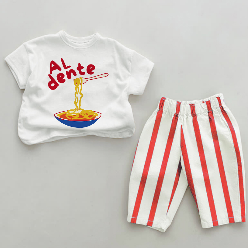 AL DENTE Baby Girl Red Vertical Striped 2-piece Set - White&Red - 2-3T - image 1