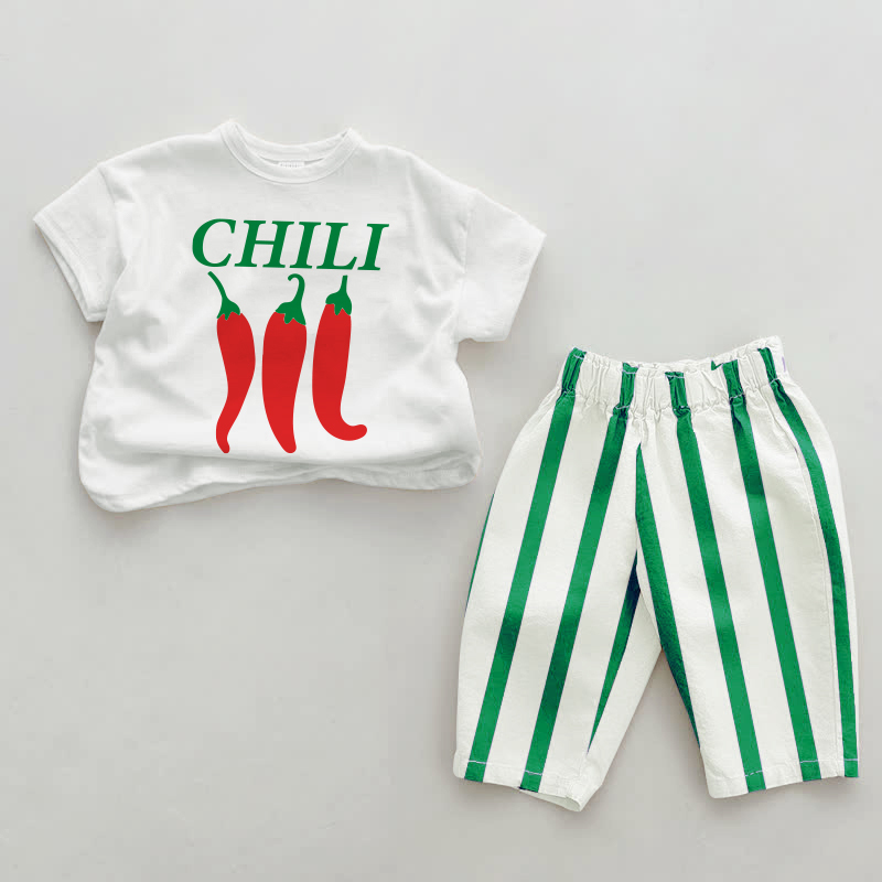 CHILI Baby Green Vertical Striped 2-piece Set - White&Green - 2-3T - image 1
