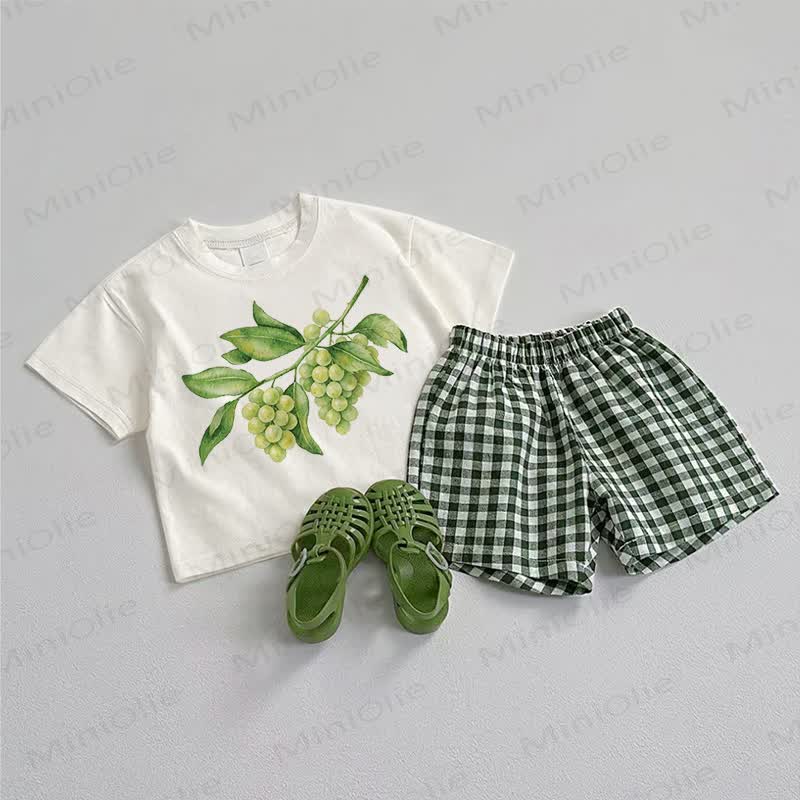 Baby Green Grapes Tee and Plaid Shorts 2-Piece Set - White&Green - 3-5T - image 1