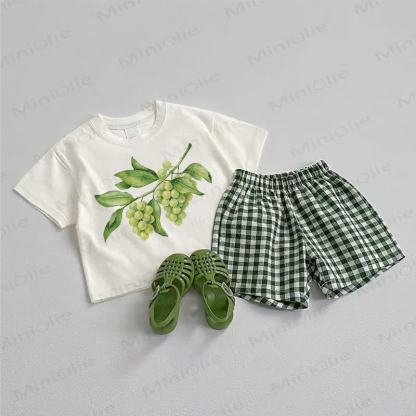 Baby Green Grapes Tee and Plaid Shorts 2-Piece Set - White&Green - 3-5T - image 1