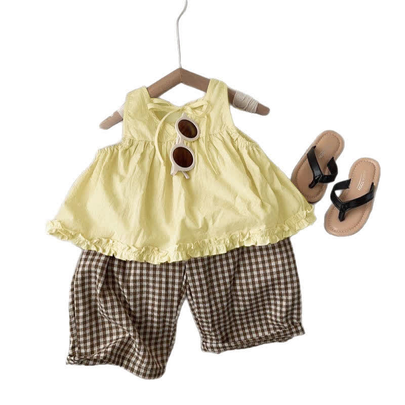Toddler Kid Girls Cotton Ruffle Tank Top and Plaid Pants Set - image 5