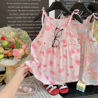 Toddler Girl Floral Spaghetti Strap Dress - Pink Peach Blossom - 10-11T - image 7