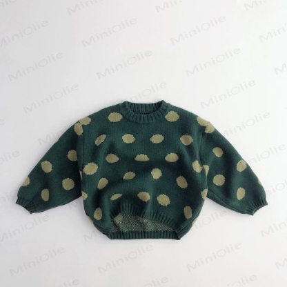 Toddler Knitted Dots Retro Style Sweater - Green - 7-9T - image 3