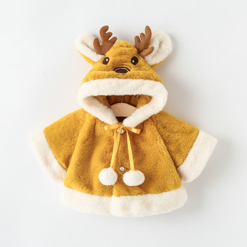 Baby Reindeer Fleece Hooded Warm Cape - Yellow - 2-3T - image 3
