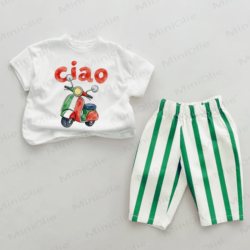 CIAO Baby Electric Scooter Print Green Striped 2-piece Set - Green&White - 2-3T - image 1